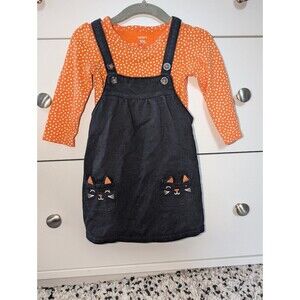 Carter's Orange Polka Dot Shirt and Black Cat Jumper size 12 months